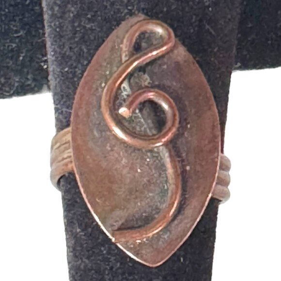 Vintage Copper Adjustable Ring Music Note Trebel Clef MCM Mid Century Swirl - Picture 1 of 9
